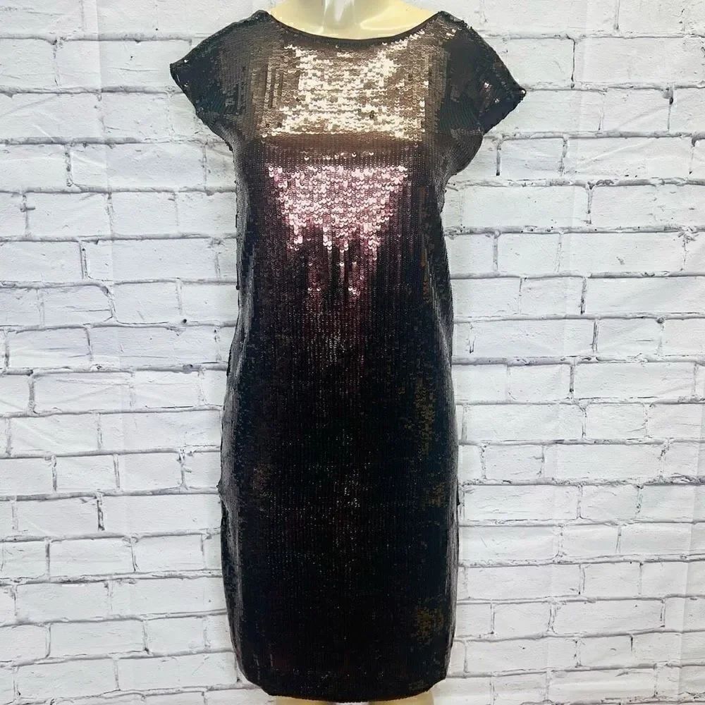Anthropologie Womens Brown Maeve Kara Sequined Pullover Shift Mini Dress XS